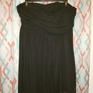 Black and gold dot polka dot strapless dress